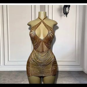 Gold DIAMOND HALTERNECK DRESS